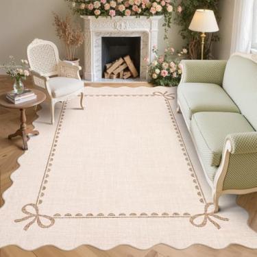Imagem de GarveeHome Tapete de laço recortado para sala de estar, tapete bege sólido para dormitório, tapetes laváveis, 20 x 25 cm, tapetes recortados macios e antiderrapantes para quarto de faculdade, quarto