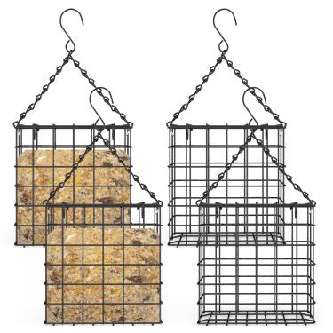 Imagem de UKQRRTC Alimentador de sebo, alimentador de pássaros de metal com gancho, simples e elegante, essencial de jardim para pássaros agarrados, pica-paus, pica-paus, chapins, 13 × 13 × 5,5 cm