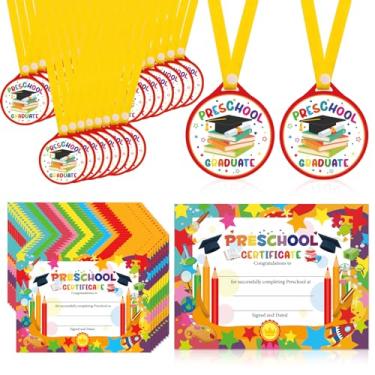 Imagem de Innovoscape 24 medalhas de prêmio de formatura pré-escolar e certificados para crianças, diploma de graduação pré-escolar e medalhas de formatura de borracha com fita de pescoço para cerimônia