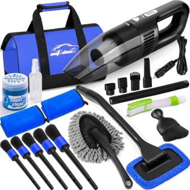Imagem de AUTODECO Kit de limpeza de carro, kit de limpeza de detalhes interiores de aspirador de carro com aspirador portátil de alta potência, conjunto de escova, ferramenta de para-brisa, espanador, toalhas