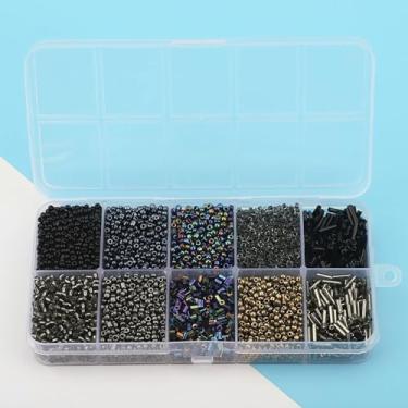 Imagem de YDJIANCAI 10 compartimentos de vidro 2 mm contas de tubo de semente contas pequenas de dois tons, para fabricação de joias, suprimentos de artesanato DIY para brincos, pulseiras, colares (cor: preto)