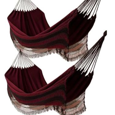 Imagem de Kit 2 Rede De Descanso Casal Resistente Grande Algodão Artesanal 2,60 m x 1,52 m (2 VINHO)