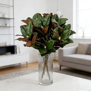 Imagem de OBDXZHC 4 peças de magnólia artificial de 75 cm, ramos de folhas artificiais 3D, toque real, 64 folhas, granel, hastes de magnólia falsa para decoração de vasos internos e externos, casa, casamento
