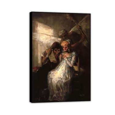 Imagem de Arte de parede Francisco Goya, The Witches' Sabbath, impressão em tela famosa reprodução de pinturas a óleo abstratas imagem emoldurada para decoração de casa 90 x 60 cm (36 x 24 polegadas) moldura