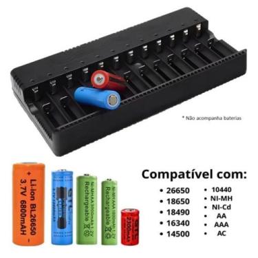 Imagem de Carregador de Bateria Bivolt Com 12 Slots Carga Simultânea Ajustável 2