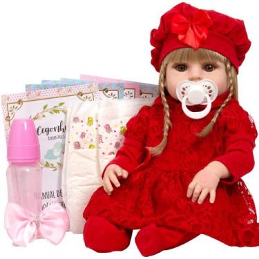 Imagem de Bebe Reborn Loira Gatinha Vestido Vermelho Com Acessórios - Cegonha Re
