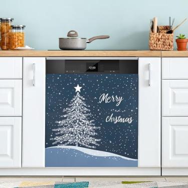 Imagem de xigua Capa magnética para lava-louças, árvore de Natal, adesivos magnéticos decorativos antiarranhões para painel de geladeira e lava-louças, decoração personalizada de cozinha doméstica 58 x 66 cm