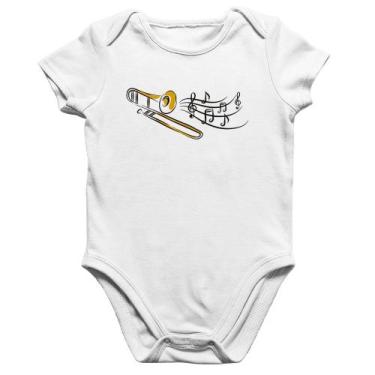 Imagem de Body Bebê Algodão Trombone Notas Musicais - Foca na Moda, Branco, M