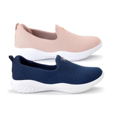 Imagem de Kit 2 Sapatilha Feminina Ortopédica Calce Fácil Sem Cadarço Facite Esporão Leve Confortável (Nude e Marinho, BR, Adulto, Numérico, 38)