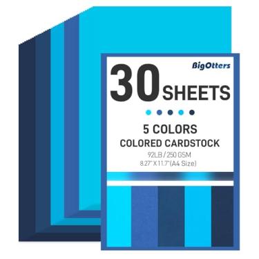 Imagem de BigOtters 30 folhas de papel cartolina azul, papel de construção A4 colorido para fazer cartões, artesanato, scrapbooking 250GSM