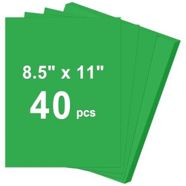 Imagem de Cartolina de 40 folhas, 8,5 x 11, cartão verde escuro de 29,5 kg, papel de construção, papel grosso de 180 g/m² para impressão, pintura, confecção de cartões, material escolar infantil, decorações de