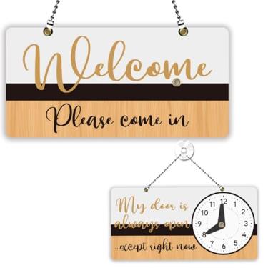 Imagem de PLIGREAT Placas de texto interessantes placa dupla face aberta fechada horas de boas vindas placa acrílica para loja de varejo bar cafés janela decoração de parede placa de porta suspensa com corrente