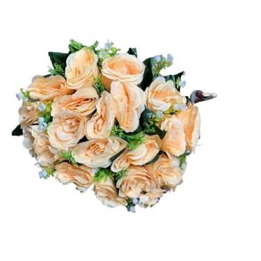 Imagem de Buquê de Rosas Artificiais com Folhagem C/24 Flores – Arranjo Decorativo Realista para Casa, Festa e Presente(Creme escuro -4581/3916)