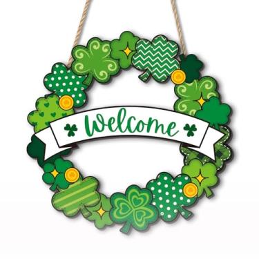 Imagem de Decoração de Dia de São Patrício, placa de porta de trevo de boas-vindas, placa de madeira para pendurar trevo, guirlanda de trevo do dia de São Patrício, cabide de porta para porta de entrada de