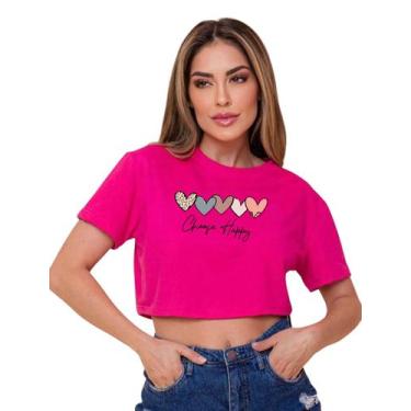 Imagem de Cropped Blusinha Feminino Blusa Manga Curta Estampa Corações Moda Verã