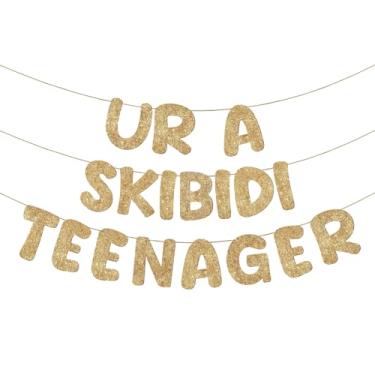 Imagem de Fulmoon Pre Strung Ur a Skibidi Teenager Banner, No Diy, Glitter 13th Party Banner Teen Birthday Decorations for Boys Girls, Funny Birthday Party Supplies, Favors, Ideas and Gifts(Champagne Gold)