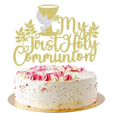 Imagem de AROKIPPRY Topo de bolo My First Holy Communion - adequado para Ramadã, batismo, batismo religioso, chá de bebê, 1º aniversário, God Bless, festa de comunhão, suprimentos de decoração de festa de