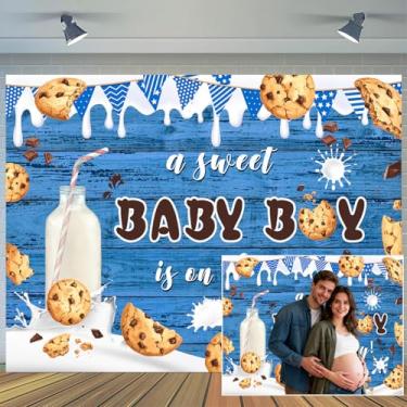 Imagem de Pano de fundo para chá de bebê de 2,8 x 1,5 m para chá de bebê, doce, menino a caminho, fundo fotográfico de madeira azul para chá de bebê, decoração de mesa de bolo, cabine de fotos, faixa de parede