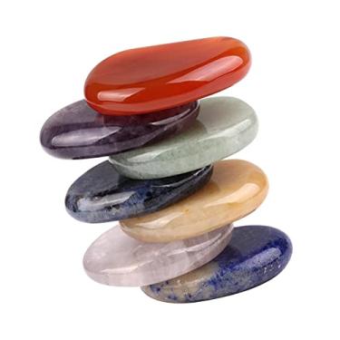 Imagem de Conjunto de 7 pedras de cristal natural com cristais de palmeira naturais para decoração de Reiki Feng Shui com uma bolsa