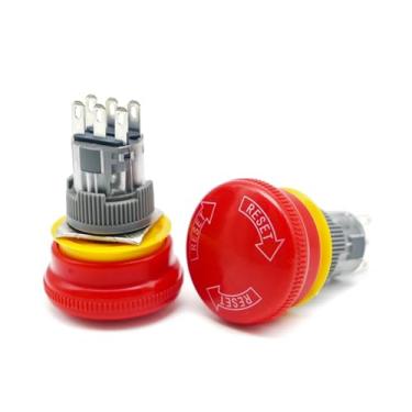 Imagem de 16 mm cabeça de cogumelo cabeça grande emergência wwitch pausa botão de parada de emergência trava 1NO1NC 2NO2NC(1NO1NC)
