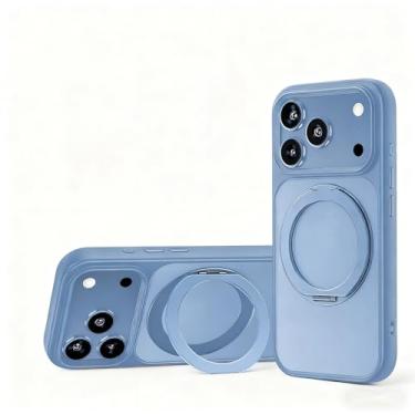 Imagem de HUHUCASE Capa de telefone com suporte invisível giratório magnético de 360°, adequada para iPhone 17/16/15/14/13 Pro Max capa protetora antiqueda (iPhone15Plus, azul)