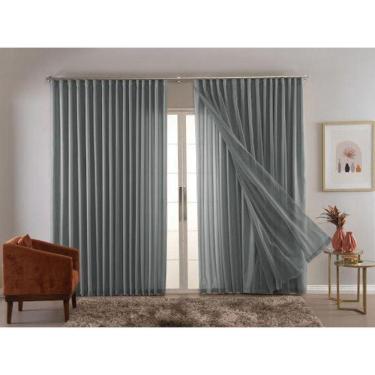 Imagem de Cortina Trilho Suiço Forro com Voil Cinza 6.00 x 2.40