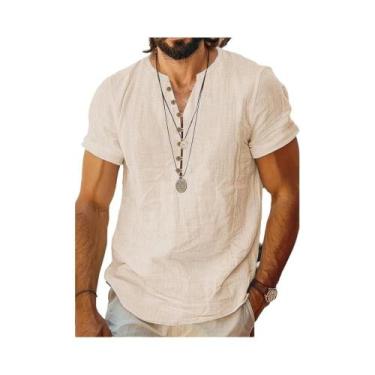 Imagem de Camiseta Masculina De Algodão E Linho Respirável De Manga Curta Casual