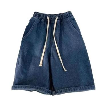 Imagem de Shorts jeans elástico masculino cintura elástica cordão verão fino sol