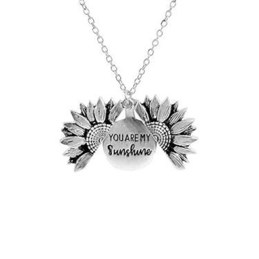 Imagem de Colar com pingente de girassol de metal de camada dupla com letras You Are My Sunshine para mulheres, One-size, Metal, Cristal