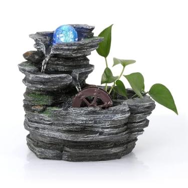 Imagem de POWLAB Fonte De Água Mesa - Roda D'Água Resina Para Meditação Ambiental Com Bola Cristal E Luz Decoração Escritório Relaxamento Em Cascata Interna 10 X 7 11 Pol.