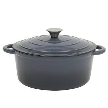 Imagem de Gibson Home Addlestone Panela de forno holandês de ferro fundido esmaltado de 5 litros com tampa – redonda, segura para forno a 260 °C, ideal para assar pão e ensopados - azul marinho gradiente