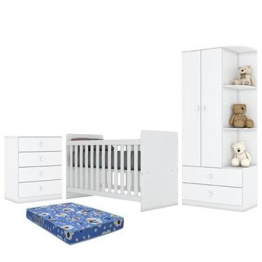 Imagem de Dormitório Infantil Labirinto Guarda Roupa, Cômoda e Berço Branco Bril