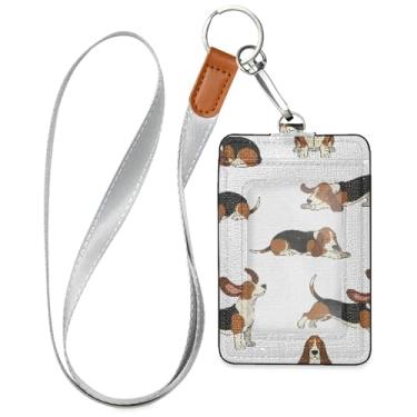 Imagem de Burbuja Porta-crachá de couro com cordão, etiqueta de identificação de cães com 1 janela transparente para identidade e 2 compartimentos para cartão para escritório, enfermeira, professor, médico