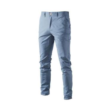 Imagem de Calças Masculinas de Algodão - Ajuste Fino, Cor Sólida, Casual e para 