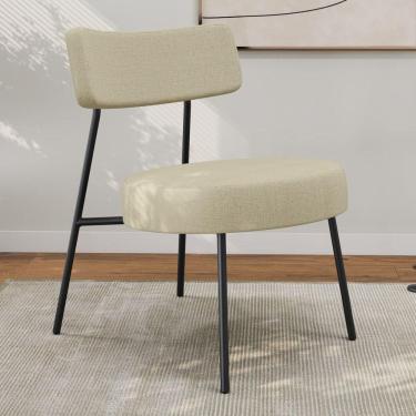 Imagem de Poltrona Decorativa Sala De Estar Kobe Estofada Com Encosto Linho Bege - Desk Design Cor Bege