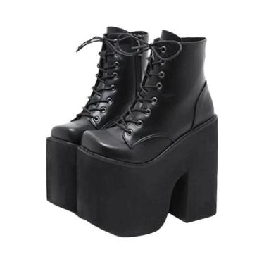 Imagem de Botas Curtas Femininas Estilo Y2K Com Bico Quadrado, Cadarço, Platafor