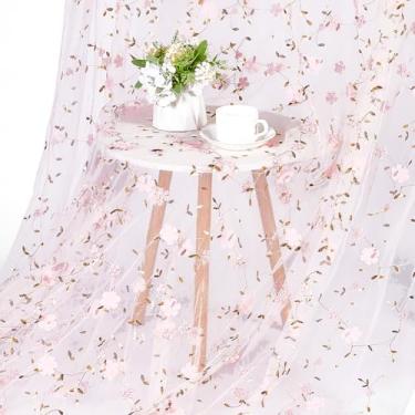 Imagem de NBEADS Tecido de malha bordado de poliéster de 5 metros de largura, tule de malha floral para vestido de noiva, cortina de vestido de formatura, pano de fundo de costura DIY, salmão escuro