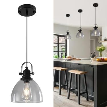 Imagem de Otmilance Luzes pendentes de vidro cinza fumê ilha de cozinha, luzes pendentes de vidro industrial de 18 cm, pacote com 1, iluminação moderna de ilha de cozinha, pingentes de luz para ilha de cozinha