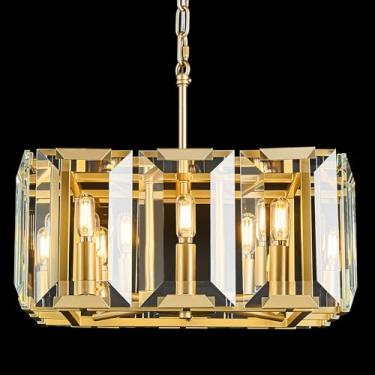 Imagem de BBLLWJ Lustres de cristal modernos dourados retangular para casa de fazenda luminária de teto para quarto sala de jantar cozinha ilha sala de estar hall de entrada corredor (8 luzes)