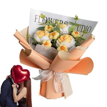 Imagem de Buquê de flores tricotado – Buquê de flores artificiais feitas à mão | Flor de crochê feita à mão para o dos pais, aniversário, casamento