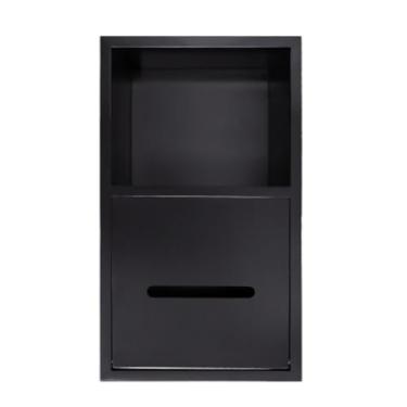 Imagem de Nicho de chuveiro de camada dupla de aço inoxidável - Rack de armazenamento de papel higiênico embutido e artigos de higiene pessoal para banheiro, uso em hotel - Design preto moderno