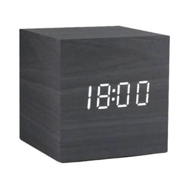 Imagem de Relógio Despertador Digital LED De Madeira Com Controle De Som E Tempe