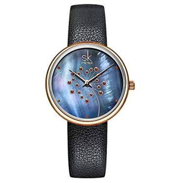 Imagem de SHENGKE Relógios Femininos Pulseira De Couro Casual Geneva, Impermeável, Creativo, Relógio Feminino Reloj De Mujer, K0113-Black