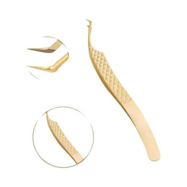 Imagem de Pinça Para Cílios Com Pontas De Fibra Dourada GEMERRY Profissional De 
