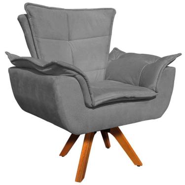Imagem de Poltrona Decorativa Base Giratória Em Madeira Charger Suede Grafite G19 - Gran Belo