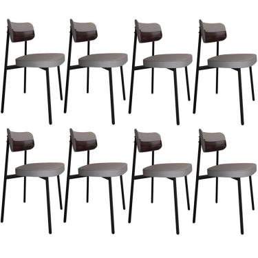 Imagem de Kit 08 Cadeiras Estofada Para Sala De Jantar Astrid Preto C01 Linho Cinza Courino Café - Lyam Decor