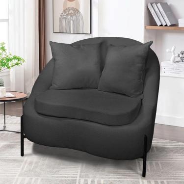 Imagem de Poltrona Decorativa Orgânica Pé De Metal Preto Zaya Bouclê C05 - D'rossi Grafite