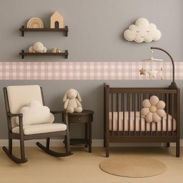 Imagem de Adesivo Faixa De Parede Infantil Xadrez Np398 Lilás