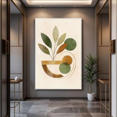 Imagem de Quadro com Moldura e Acrilico Cristal Vidro Arte Planta para Sala, Qua