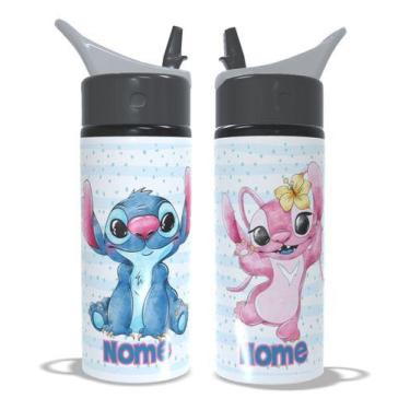 Imagem de Garrafa Aluminio Stitch E Angel Com Nome Personalizado 600ml - Nerd Co